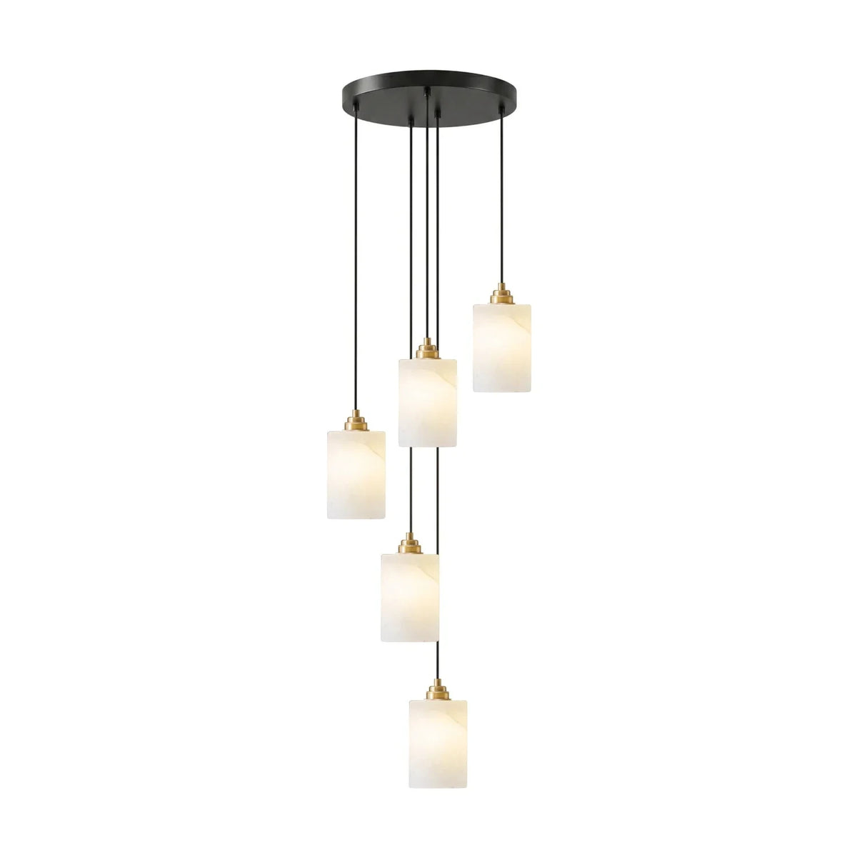 Illuminated Modern Four-Light Cylindrical Alabaster Pendant Fixture