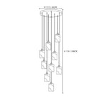 Modern Multi-Light Cylindrical Alabaster Chandelier Line Art Dimension Diagram