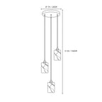 Modern Triple Cylindrical Alabaster Pendant Lights Line Art Dimension Diagram