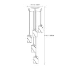 Modern Four-Light Cylindrical Alabaster Pendant Fixture Line Art Dimension Diagram