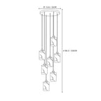 Modern Five-Light Cylindrical Alabaster Pendant Fixture Line Art Dimension Diagram