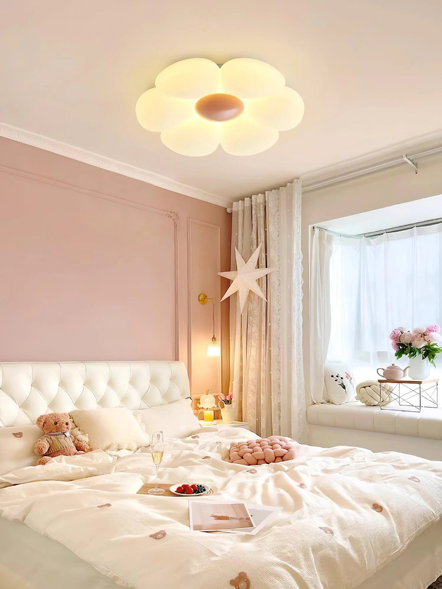 Cute Pink Flower Petal Ceiling Light Over Girls Bedroom