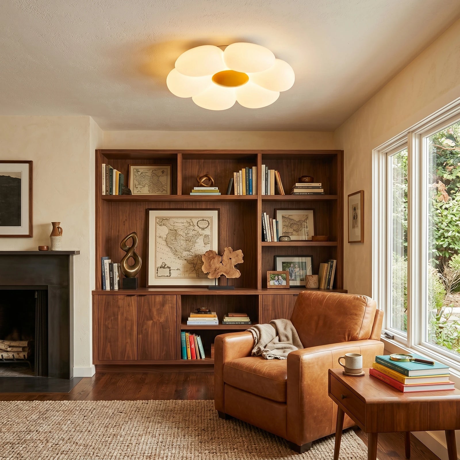 Cute Flower Petal Ceiling Light Over Living Room Seating Area