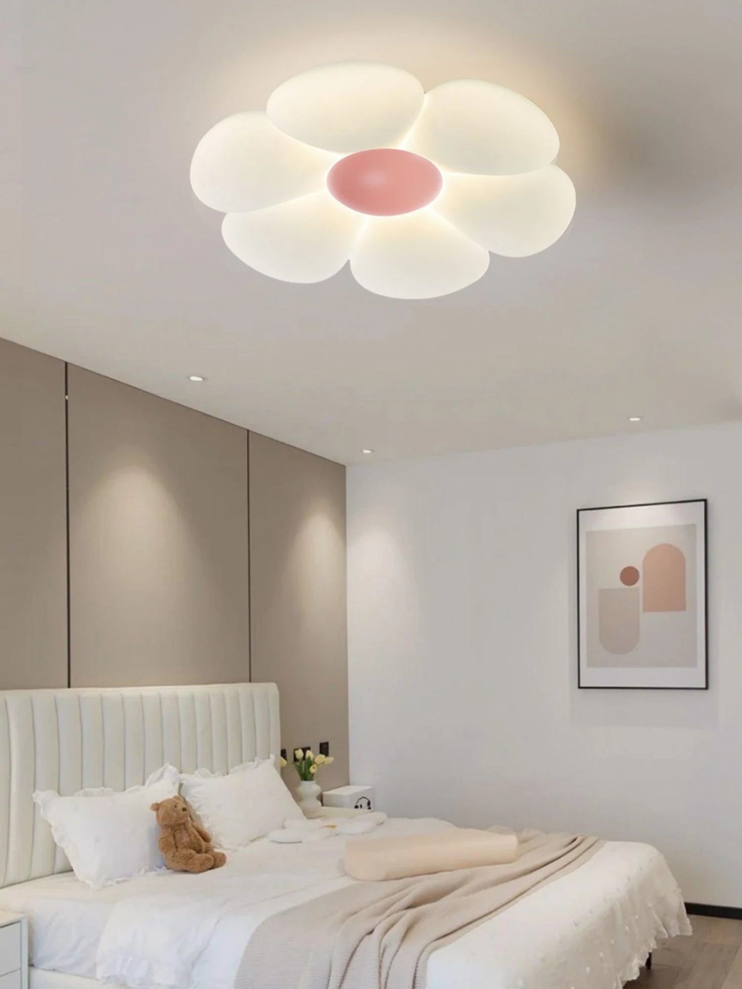 Modern Flower Petal Flush Mount Light Over Bedroom Bed