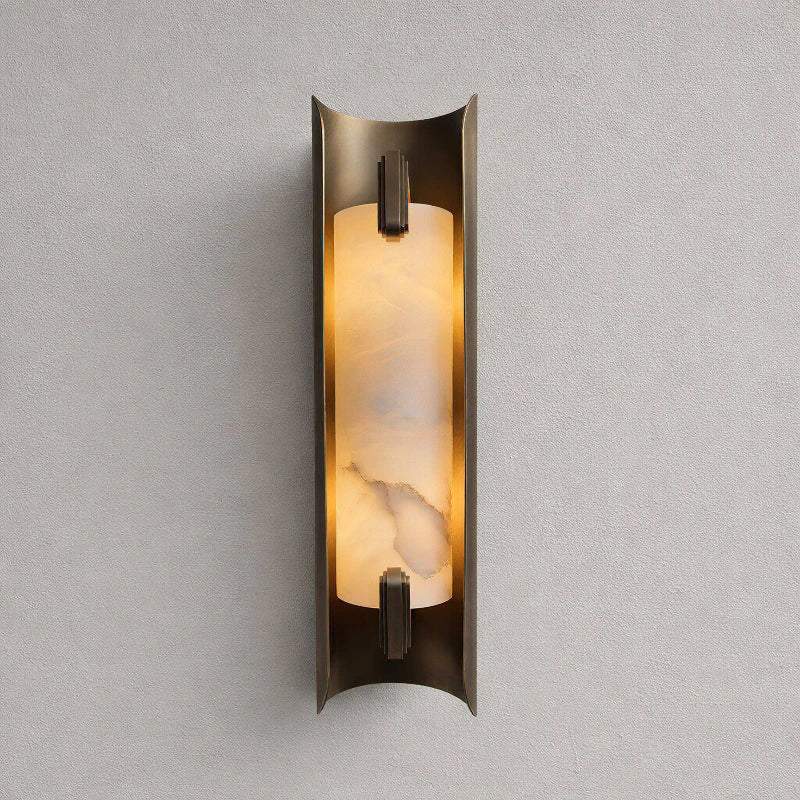 Illuminated Modern Curved Metal Shield Wall Sconce with Shaped Stone Studio Display