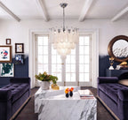 Modern Frosted White Feather Wave Art Glass Chandelier in Contemporary Living Space