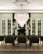 Modern Frosted White Feather Wave Art Glass Chandelier in Grand Dining Room