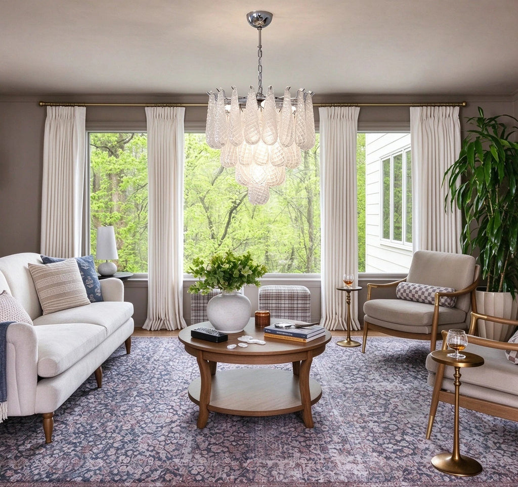 Modern Frosted White Feather Wave Art Glass Chandelier in Stylish Sitting Room