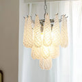 Illuminated Modern Silver Frame Frosted White Feather Chandelier Studio Shot