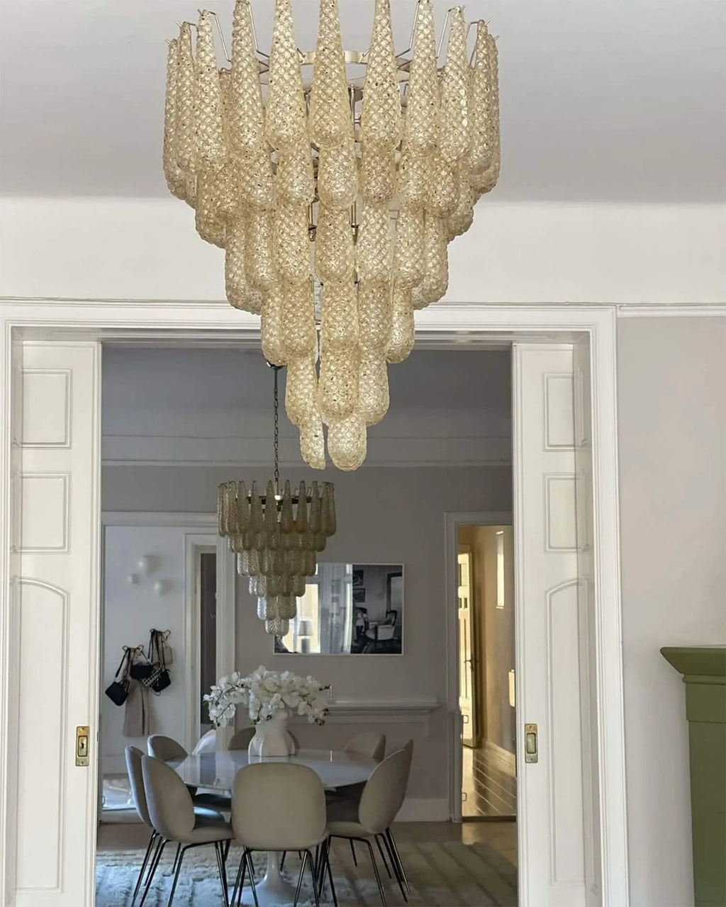 Modern Frosted White Feather Wave Art Glass Chandelier in Grand Living Space