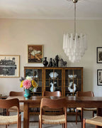 Modern Silver Frame Frosted White Feather Chandelier in Vintage Dining Room
