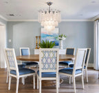 Modern Silver Frame Frosted White Feather Chandelier in Formal Dining Area