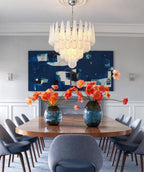 Modern Silver Frame Frosted White Feather Chandelier in Luxury Living Room