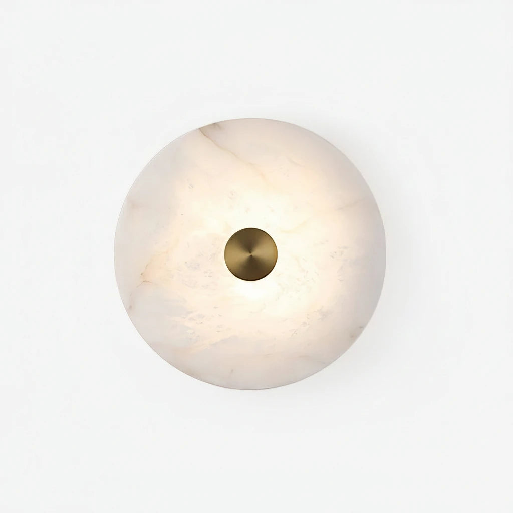 Illuminated Modern Natural Marble Round Disc Wall Sconce Studio Shot