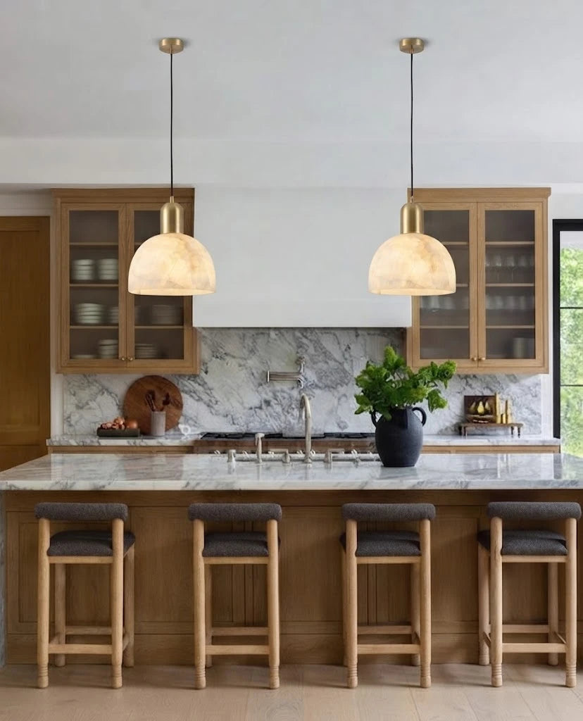 Modern Dome Alabaster Pendant Lights in Contemporary Kitchen