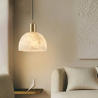 Modern Dome Alabaster Pendant Light in Living Room Setting