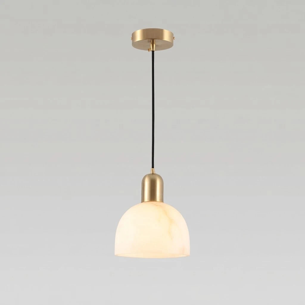 Illuminated Modern Dome Alabaster Pendant Light Studio Shot