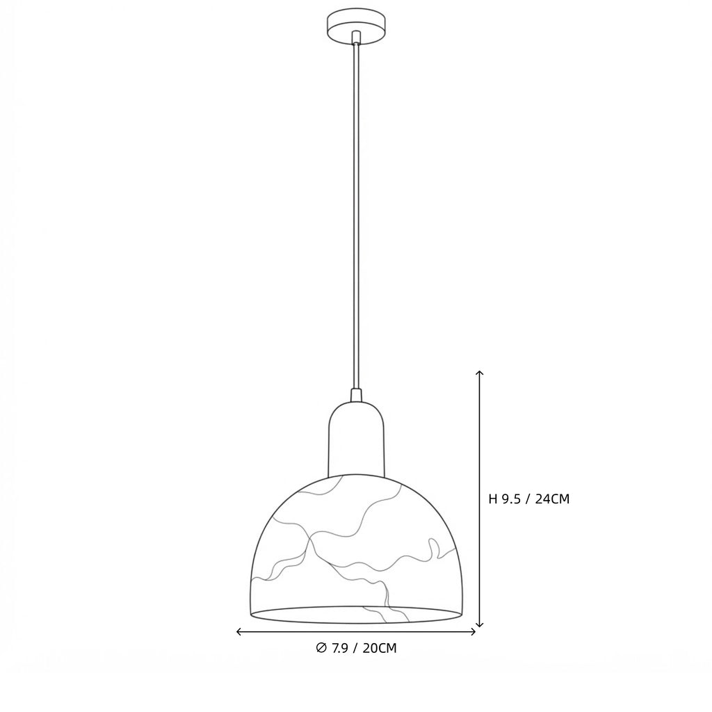 Modern Dome Alabaster Art Glass Pendant Light Line Art Dimension Diagram