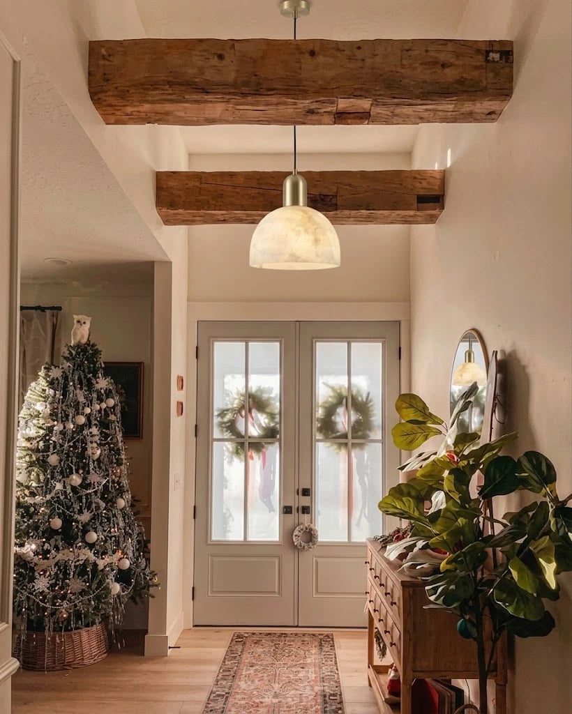 Modern Dome Alabaster Pendant Light in Entryway Foyer Setting