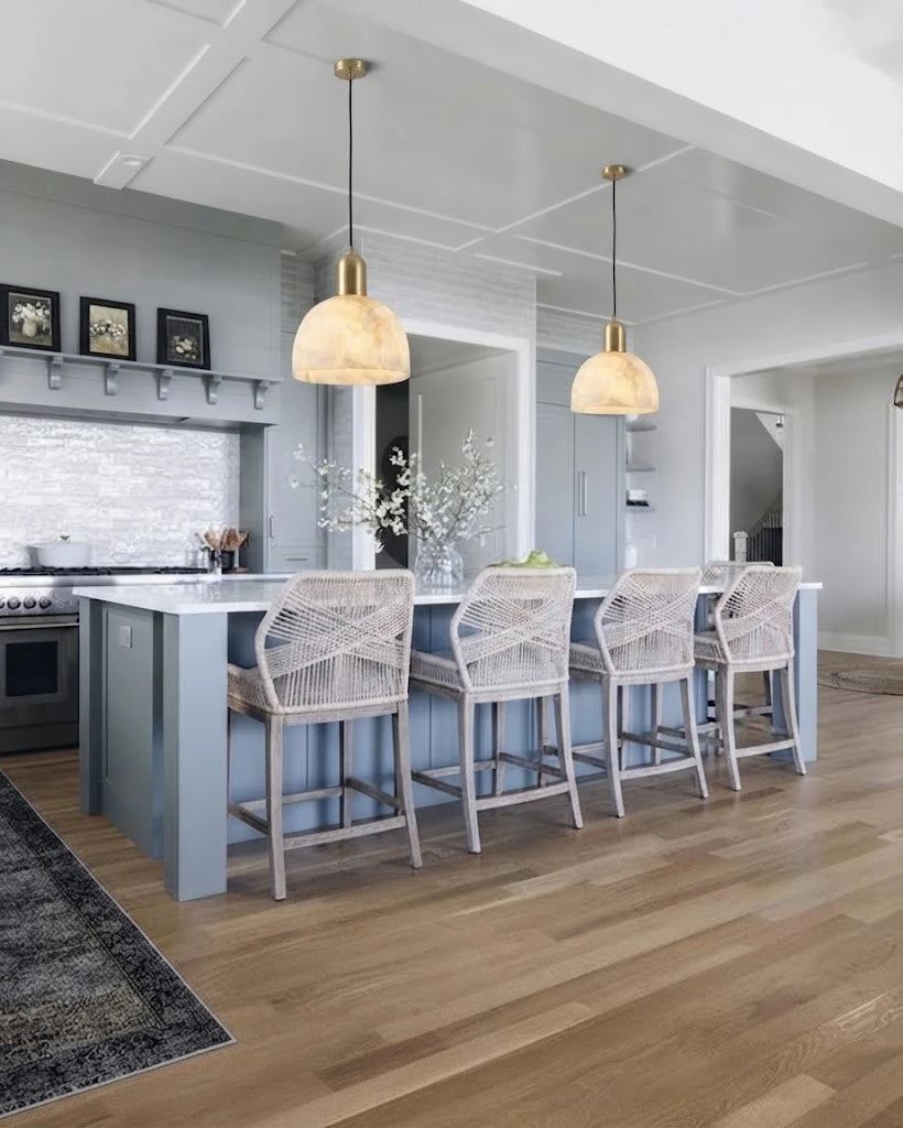 Modern Alabaster Art Glass Pendant Lights Over Kitchen Island