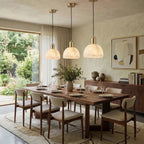 Modern Dome Alabaster Pendant Lights Over Dining Table