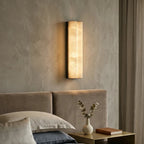 Double Cylinder Alabaster Bedside Wall Sconce Over Bedroom Nightstand