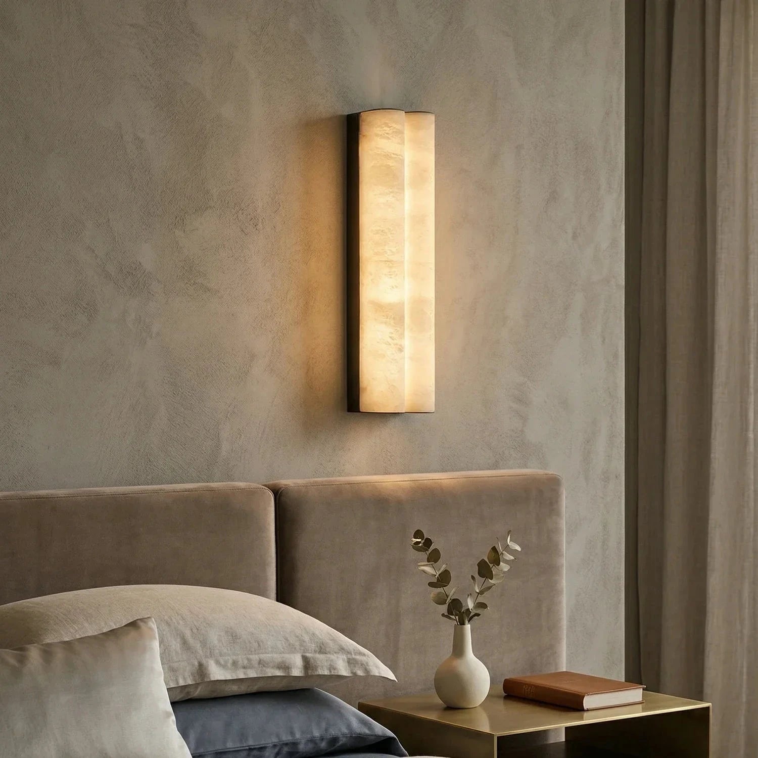 Double Cylinder Alabaster Bedside Wall Sconce Over Bedroom Nightstand