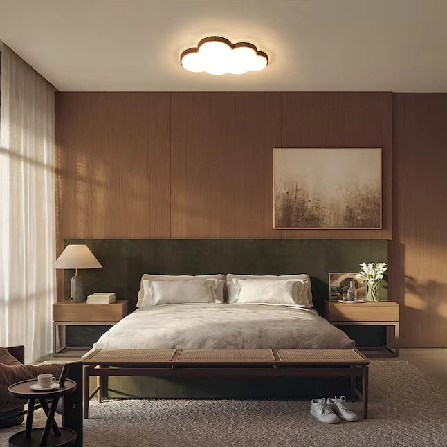 Modern Wood Cloud Flush Mount Light in Master Bedroom