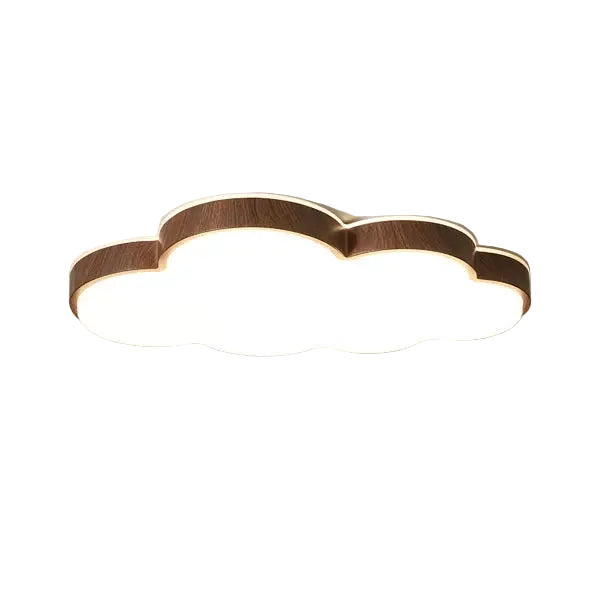 Modern Wood Cloud Flush Mount Ceiling Light with Warm LED Backlighting on Pure White Background