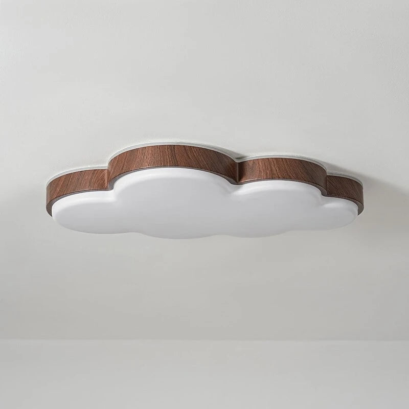 Modern Wood Cloud Ceiling Light Studio View on White Background