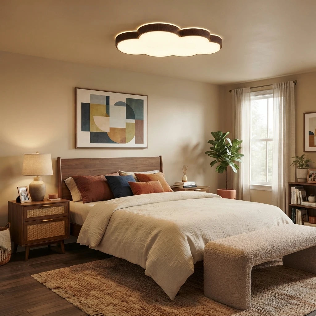 Modern Wood Cloud Ceiling Light in Cozy Bedroom Setting