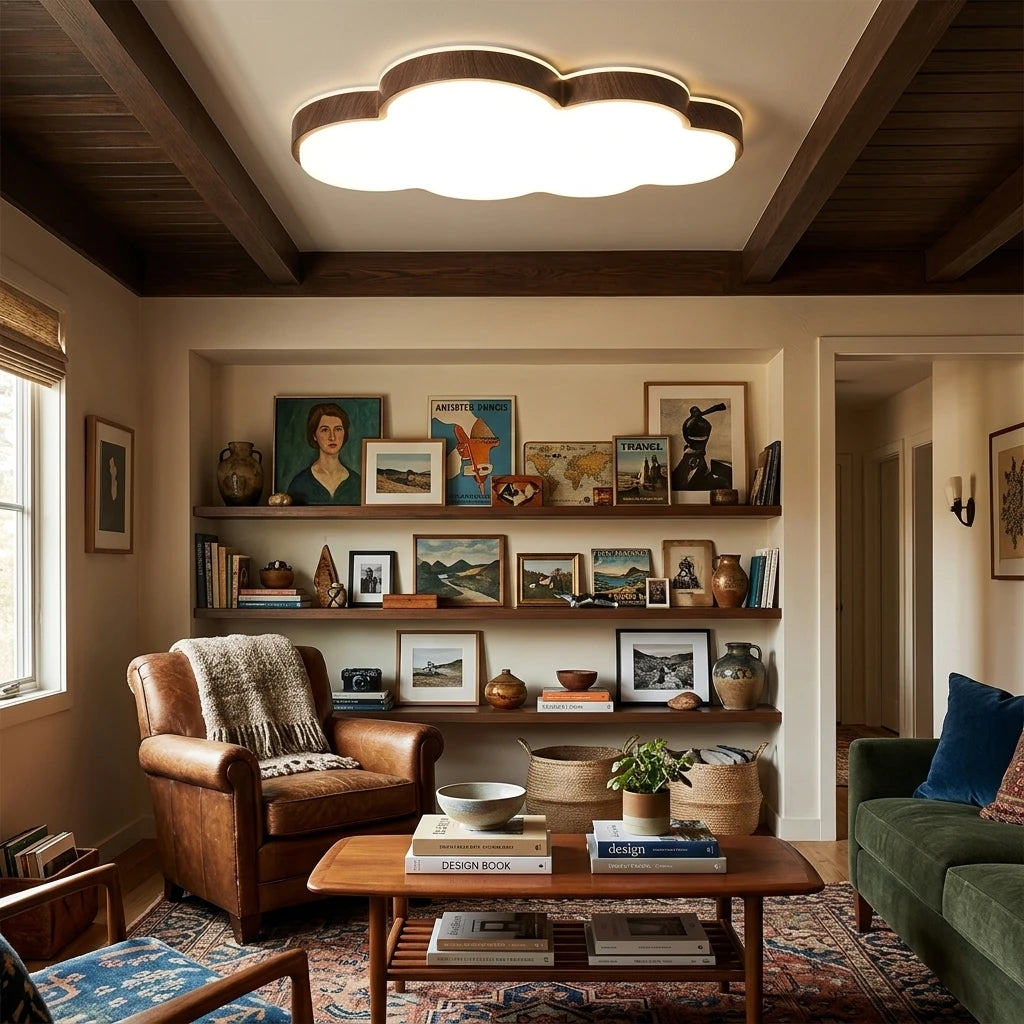 Modern Wood Cloud Ceiling Light in Home Office Library