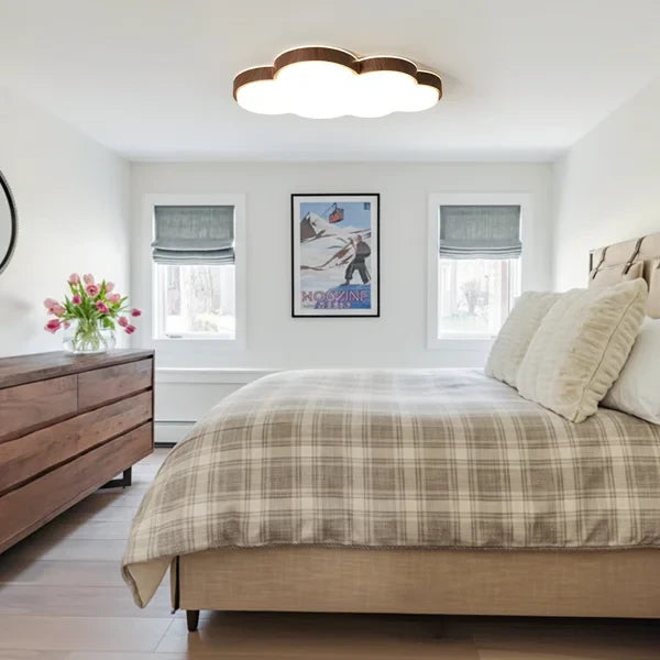Modern Wood Cloud Ceiling Light in Elegant Bedroom Interior