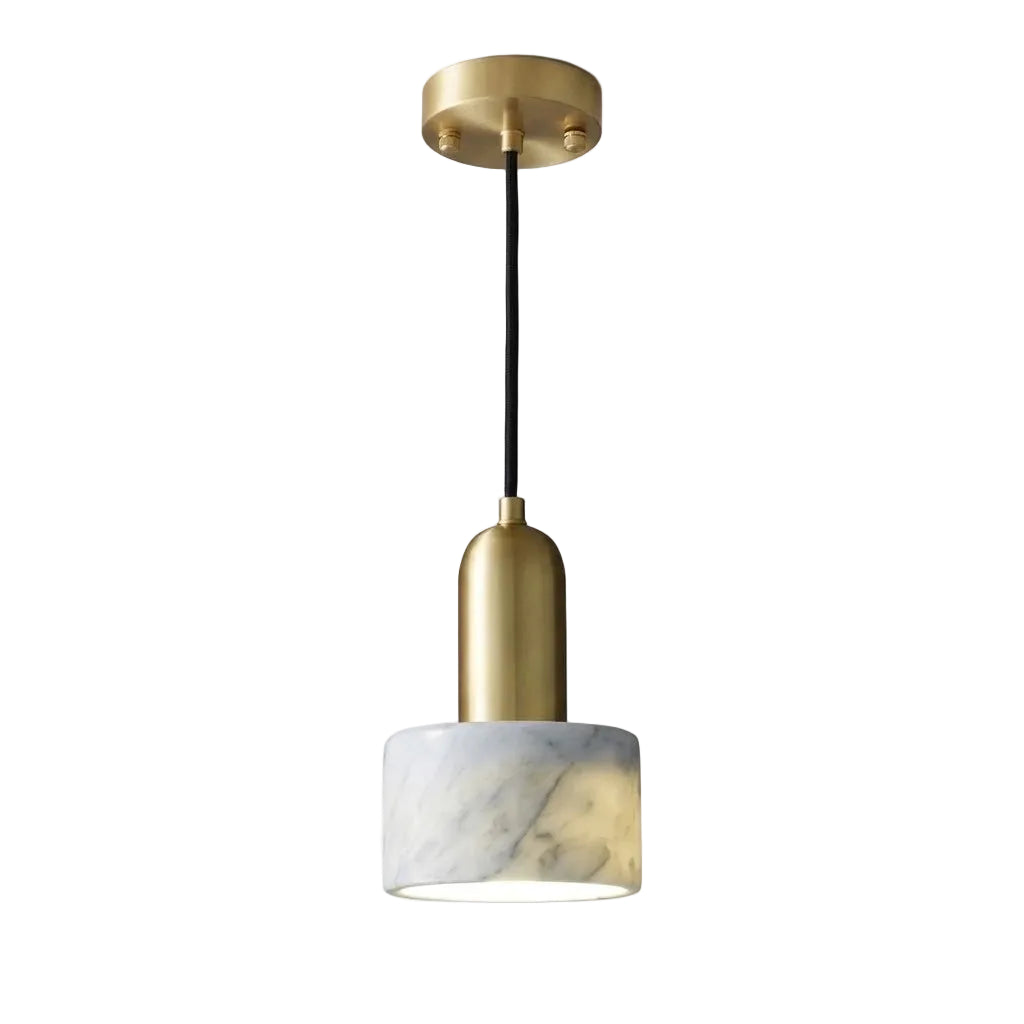 Modern Short Alabaster Art Glass Pendant Light with Brass Hardware on Pure White Background
