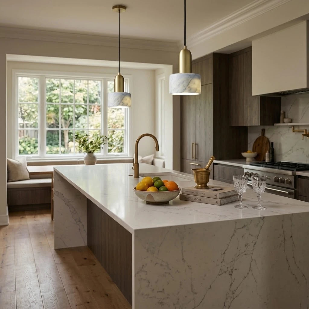 Modern Short Alabaster Pendant Light in Country Kitchen