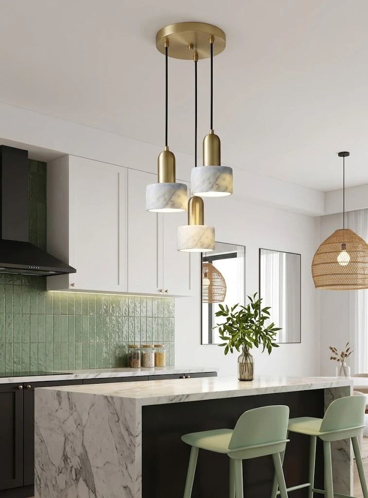 Modern Short Alabaster Pendant Light Over Kitchen Breakfast Bar