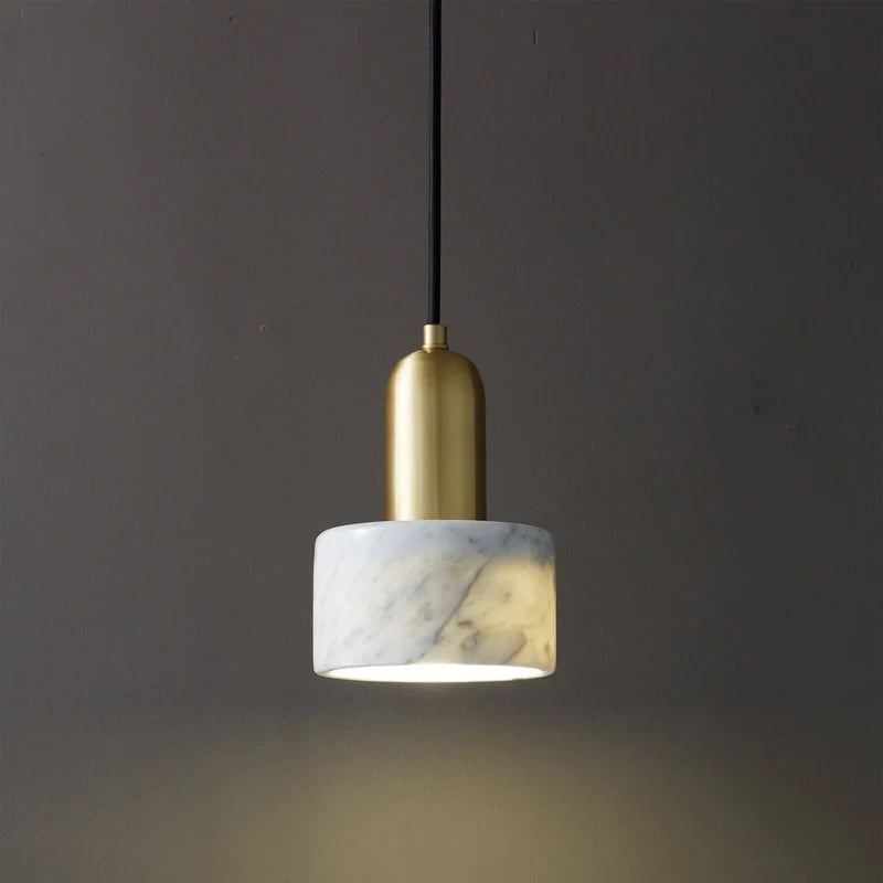 Illuminated Modern Short Alabaster Pendant Light Studio Shot