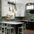 Modern Short Alabaster Pendant Light Over Kitchen Island