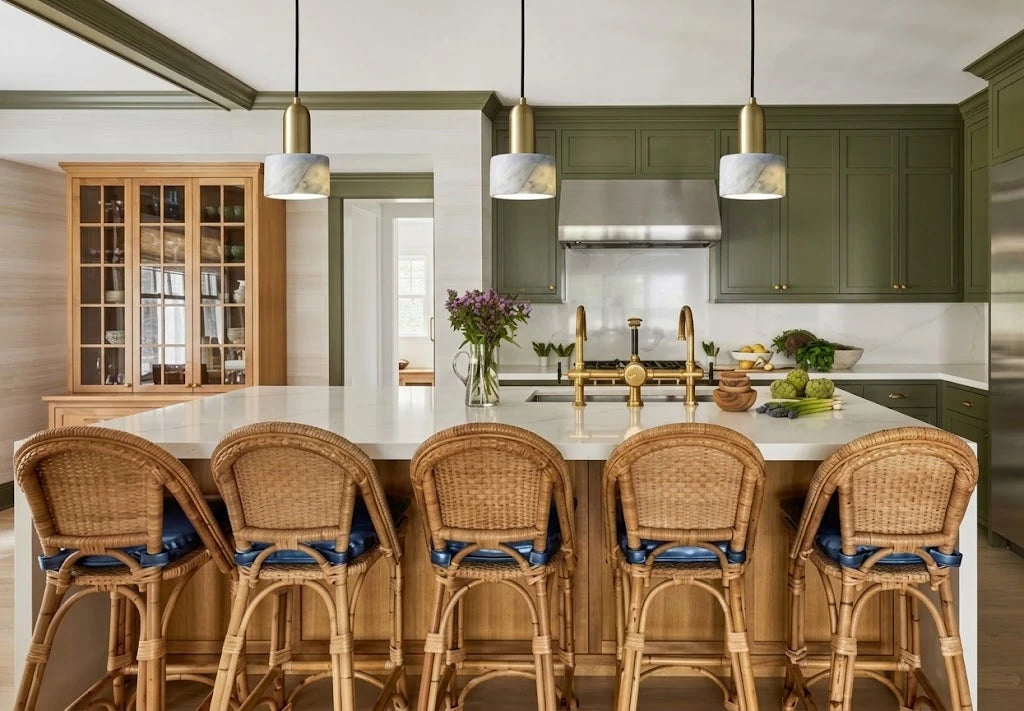 Modern Alabaster Art Glass Pendant Lights Over Kitchen Counter