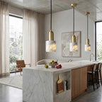 Modern Alabaster Art Glass Pendant Lights Over Kitchen Island