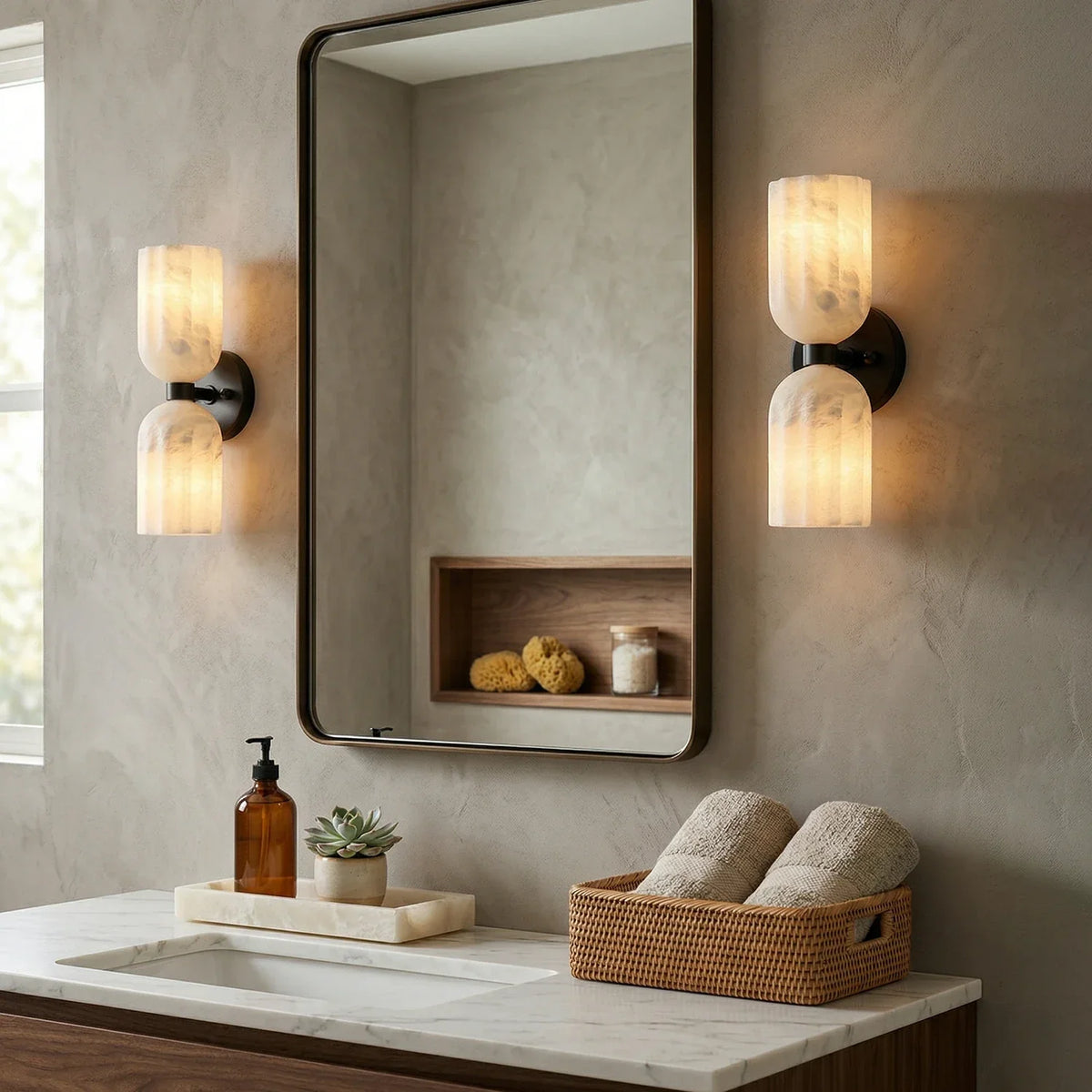 Dual Alabaster Pillar Wall Sconce