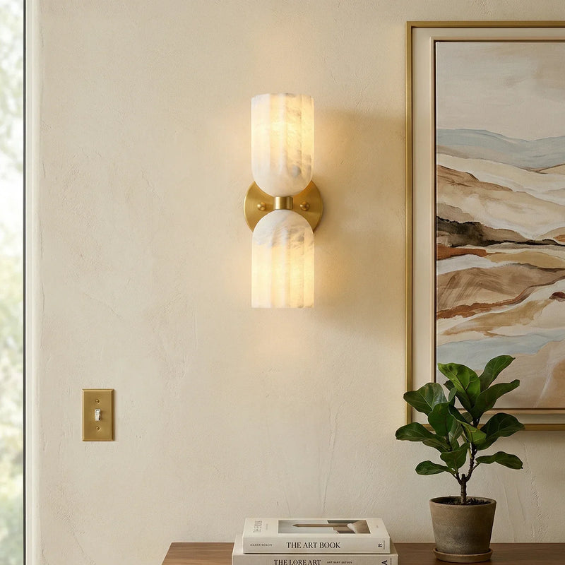 Dual Alabaster Pillar Wall Sconce