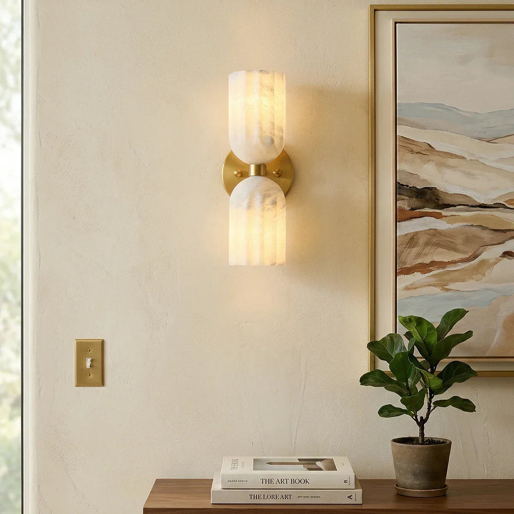 Dual Alabaster Pillar Wall Sconce