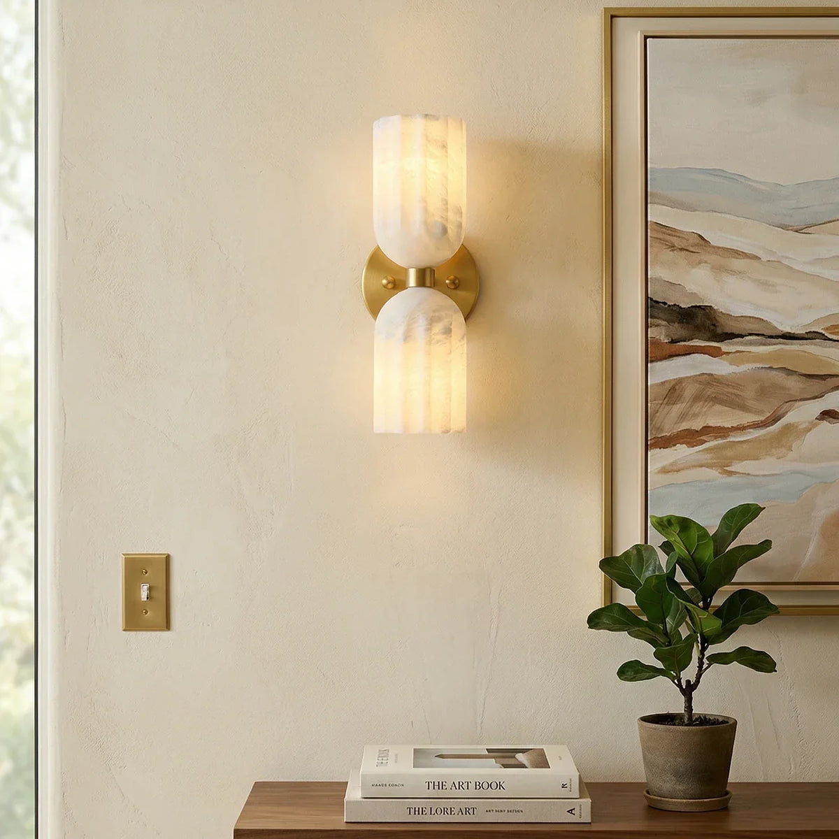 Dual Alabaster Pillar Wall Sconce