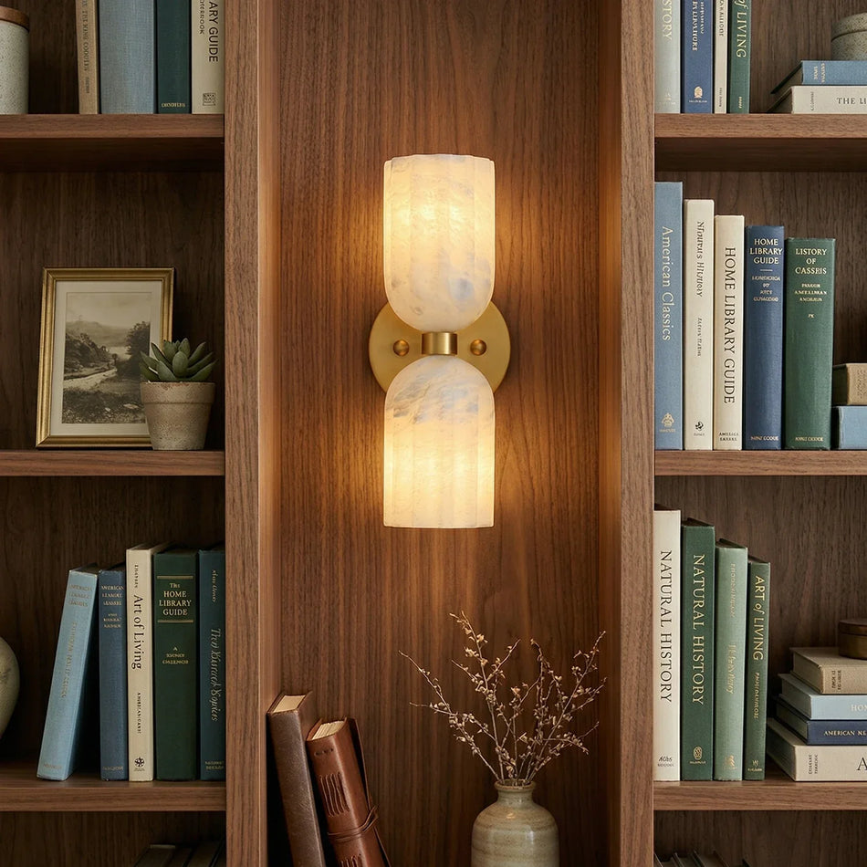 Dual Alabaster Pillar Wall Sconce