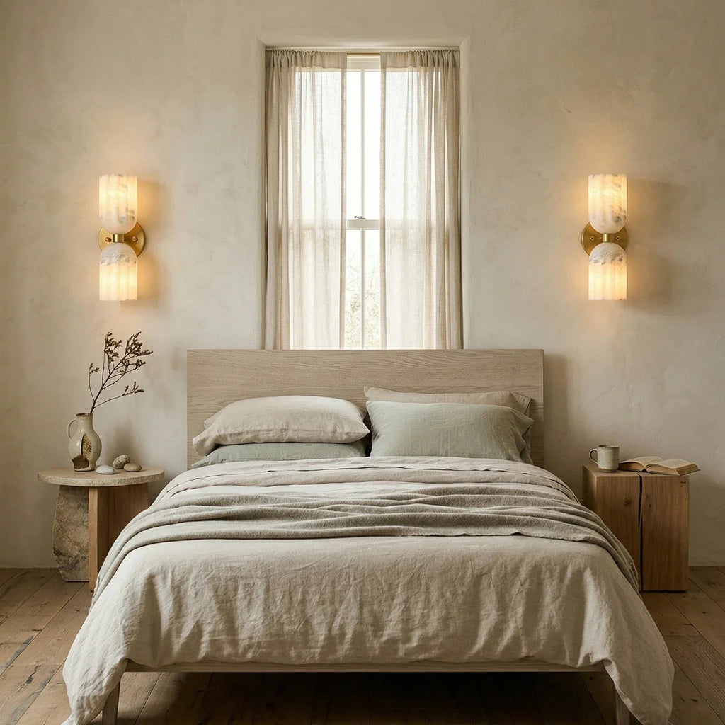 Dual Alabaster Pillar Wall Sconce