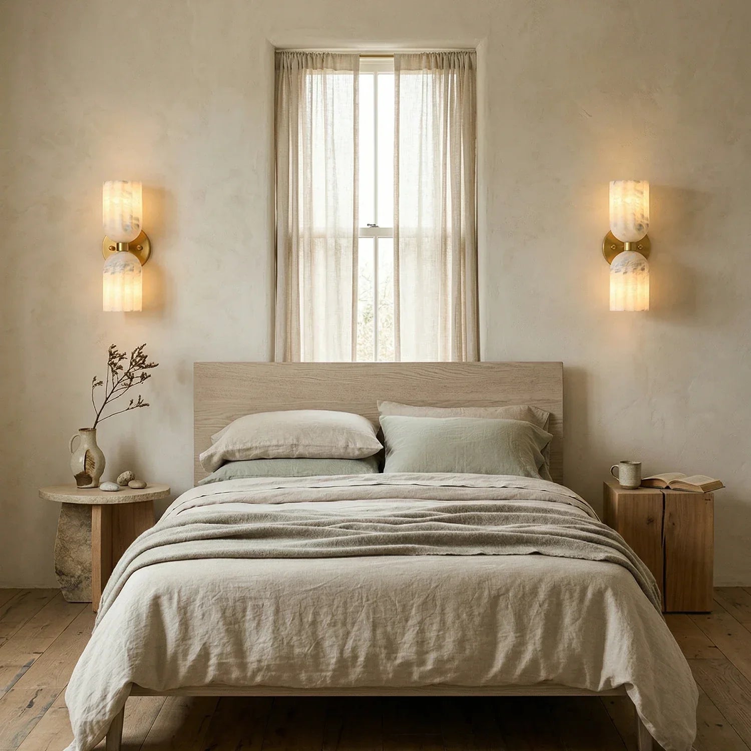 Dual Alabaster Pillar Wall Sconce