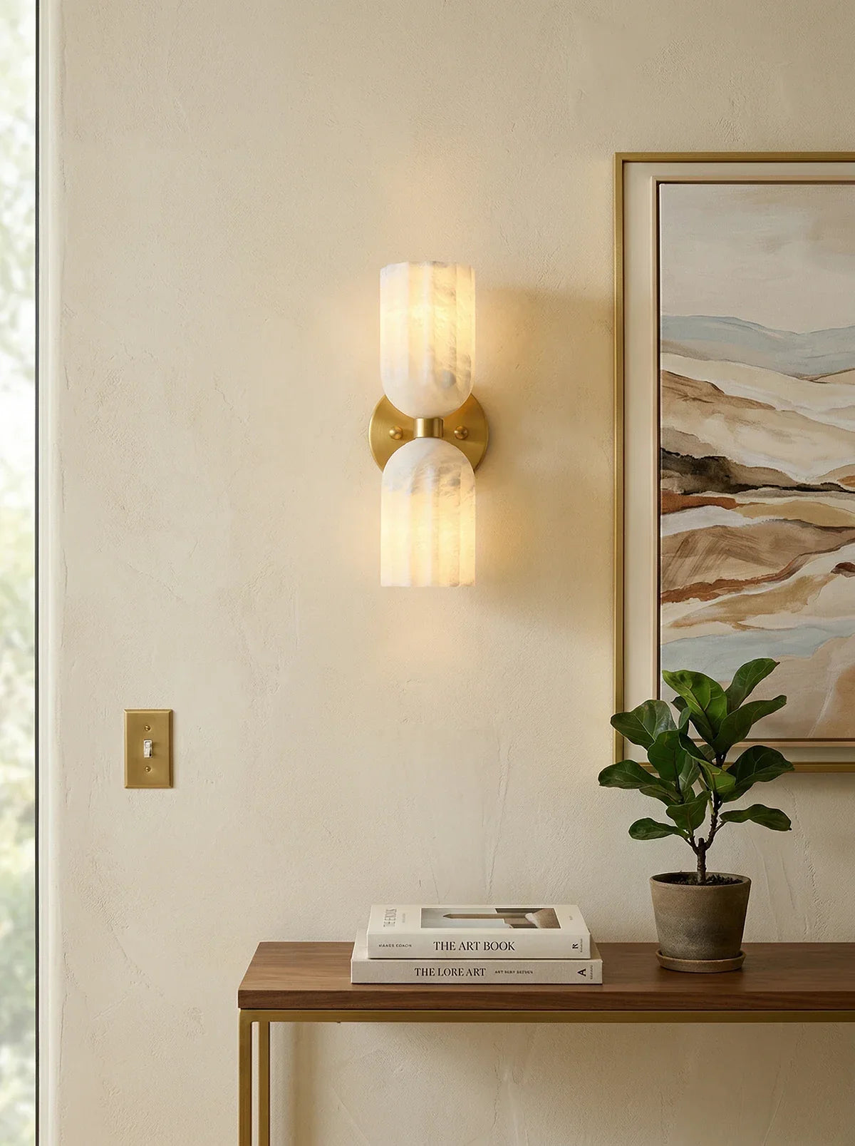 Dual Alabaster Pillar Wall Sconce