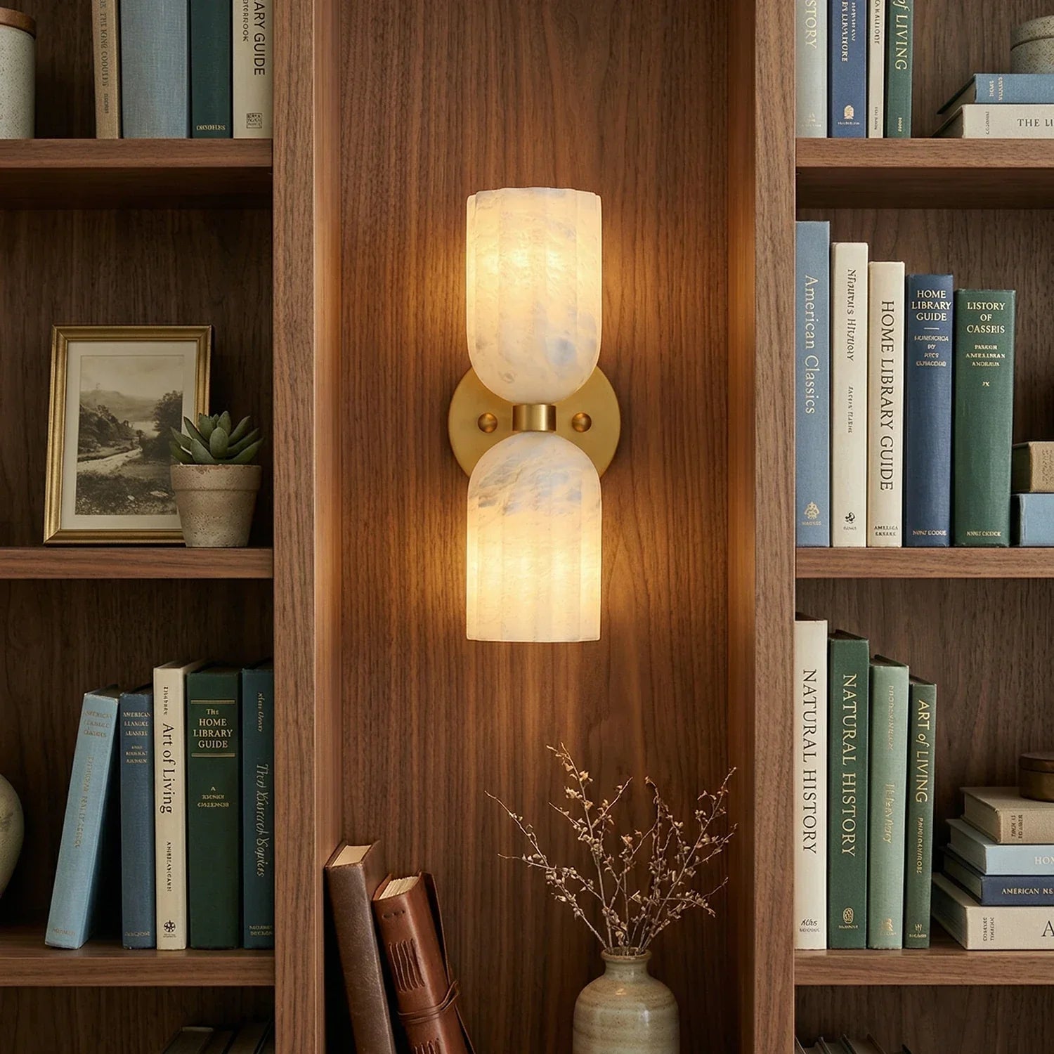 Dual Alabaster Pillar Wall Sconce
