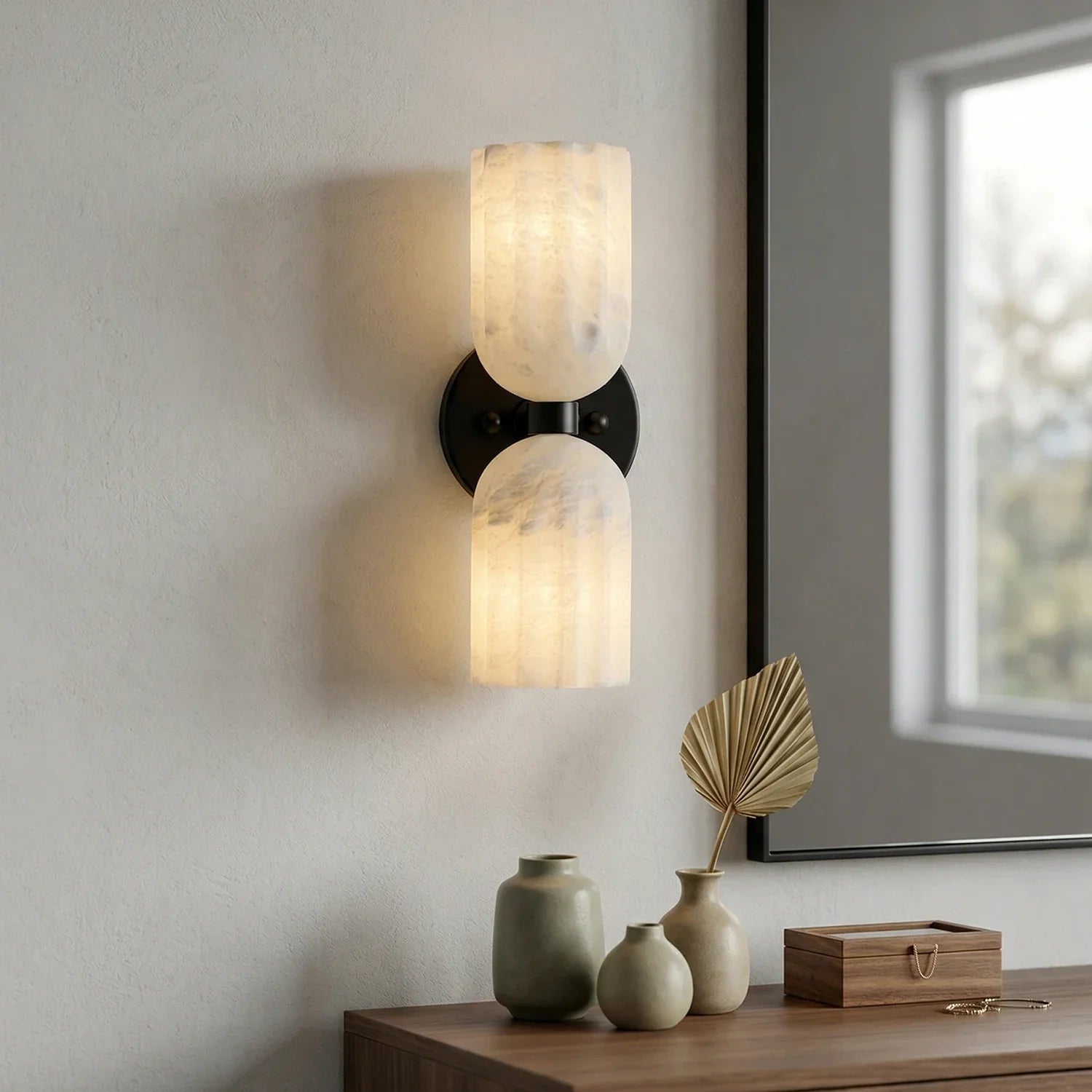 Dual Alabaster Pillar Wall Sconce